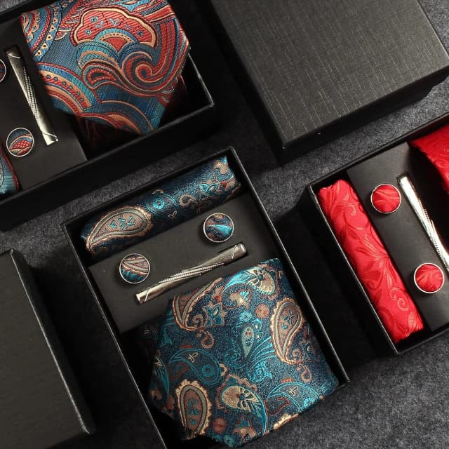 100% soie cravate Paisley Floral hommes cravate de qualité supérieure affaires cravate poche carré cravate pince boutons de manchette ensemble classique pour hommes boîte-cadeau