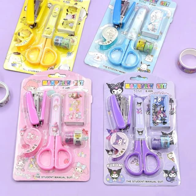 Ensemble de papeterie de dessin animé Kuromi Kitty, agrafeuse à bande combinée, fournitures scolaires pour étudiants, Machine à relier les livres à domicile, agrafeuse