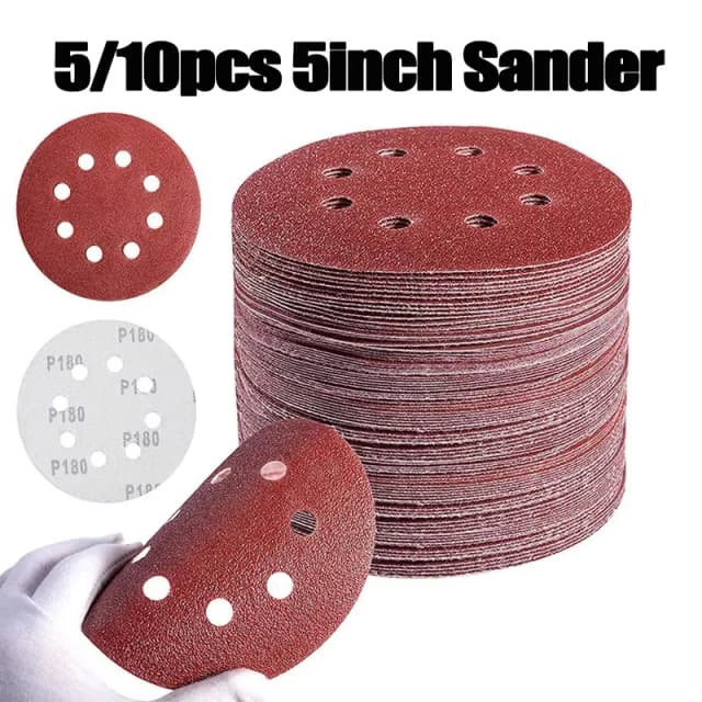 10 pièces/5 pièces 5 pouces 8 trous disques abrasifs crochet et boucle papier de verre adhésif pour ponceuse orbitale aléatoire 40-3000 grains feuilles abrasives