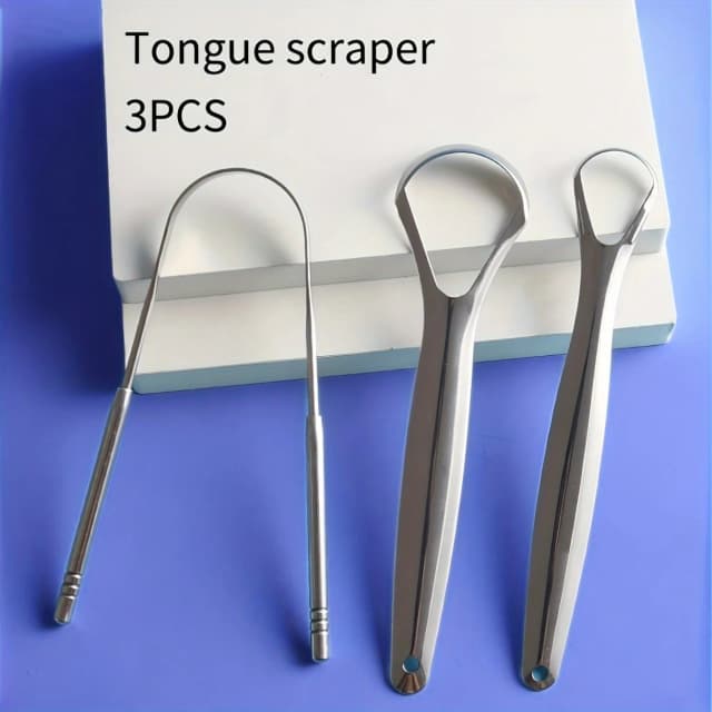 Grattoir à langue en acier inoxydable, 3 pièces, métal en forme de U, nettoyage de l'haleine fraîche, brosse à dents enduite, outils de soins d'hygiène buccale