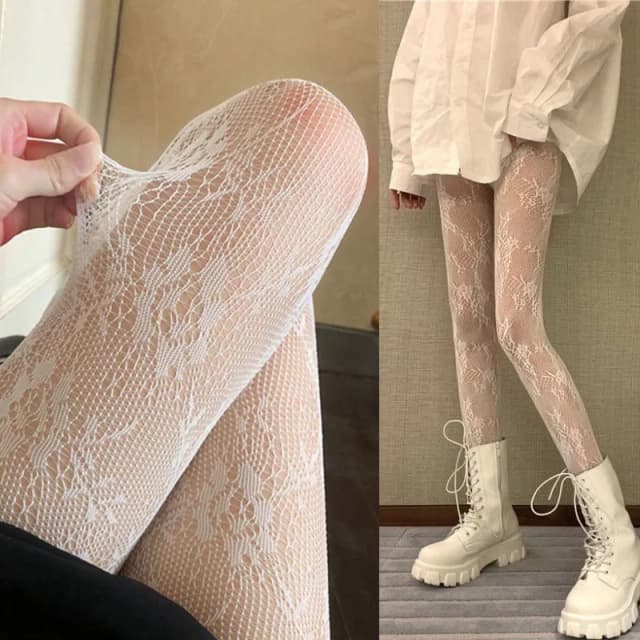 Lolita – collants floraux Style Punk pour filles, bas colorés, cuisses hautes, Lingerie Sexy pour femmes, collants en résille en maille ajourée