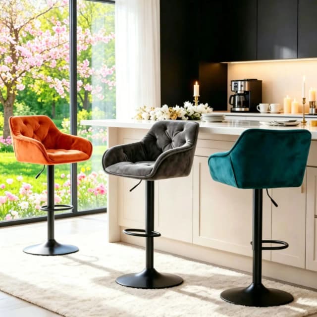 JYMTOM Lot de 2 tabourets de bar, tabourets pivotants rembourrés, chaises de bar réglables en hauteur, tabourets de comptoir en velours pour cuisine et bar