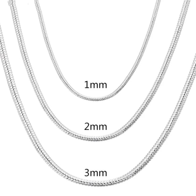 Collier chaîne serpent solide couleur argent 1MM/2MM/3MM, 45-60cm, pour hommes et femmes, bijoux à la mode pour pendentif, livraison gratuite