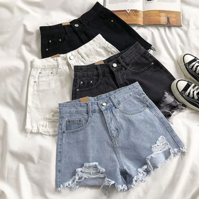 Lucyever-Short en jean déchiré pour femme, taille haute, décontracté, jambes larges, mode coréenne, été