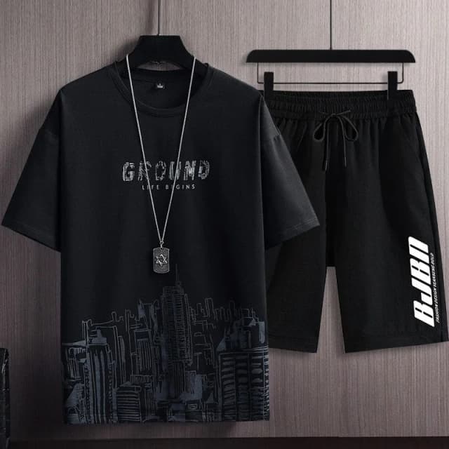 Costume de sport décontracté pour hommes, imprimé ville, sweat-shirt de Jogging en plein air, pantalon de survêtement respirant, séchage rapide, costume 2 pièces, été