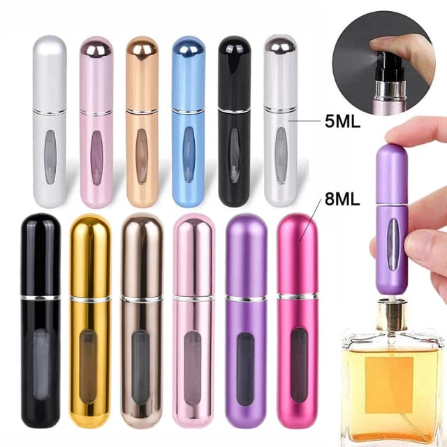 Atomiseur de parfum Portable de 5/8ml, récipient liquide pour cosmétiques, Mini vaporisateur en aluminium, bouteille vide rechargeable d'alcool