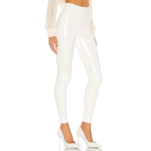 Femmes brillant en cuir PU blanc PVC pantalon mince 4XL Sexy Leggings Latex extensible taille haute moulante pantalon été maigre pantalon