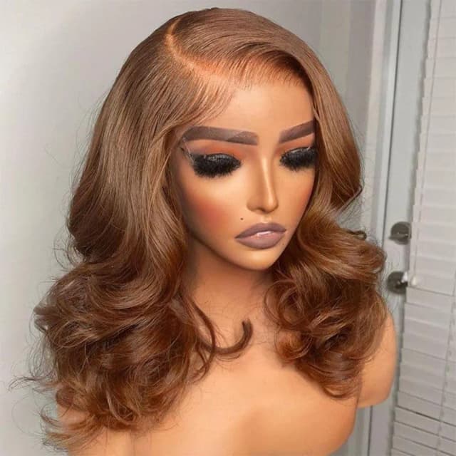 # Perruque courte ondulée marron chocolat 4, en cheveux humains, sans colle, avec dentelle frontale HD 13x4, pour femmes, 100% cheveux vierges, pré-épilée