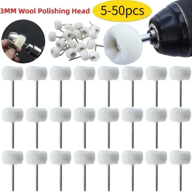 Mini tête de polissage en laine, tige de 3mm, roue de polissage, perceuse, brosse Abrasive rotative, meulage manuel, outils de polissage 5 à 50 pièces, 2025