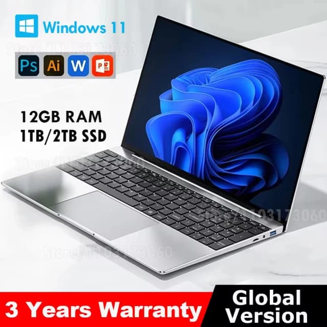 Ordinateur portable Windows 11 Pro Intel Celeron N4000 2025 ordinateur portable Gamer 12GB DDR4 512GB 1TB SSD 1920*1080 ordinateur de bureau PC