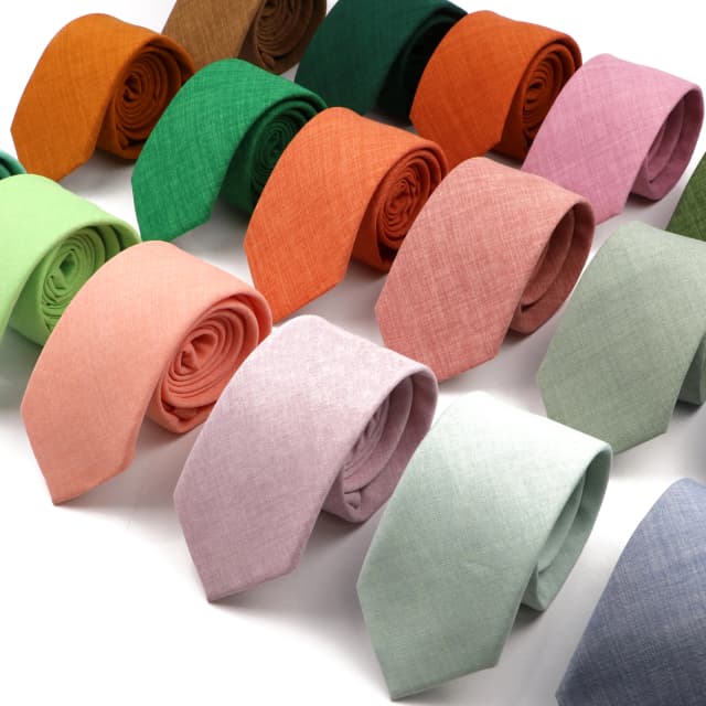 Nouveauté nouveaux cravates de couleur unie pour hommes 100% coton à la main de haute qualité cravate rose vert Orange 6.5 cm maigre mince cravates accessoire