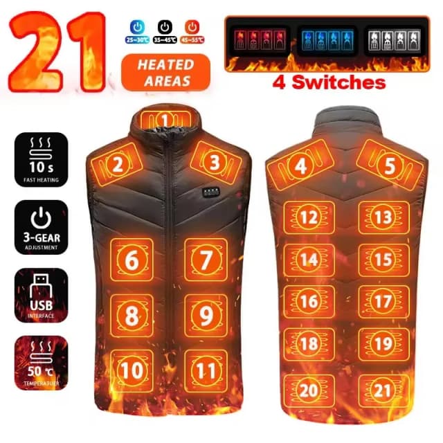 21 Zones de gilet chauffant vestes chauffantes électriques hommes femmes vêtements de sport manteau chauffant graphène manteau chauffant USB veste chauffante pour le Camping