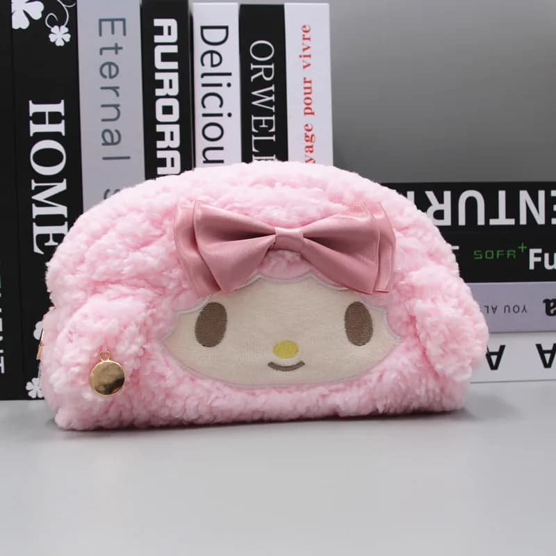 Kuromi mélodie cannelle pochette à crayons grande capacité étui à stylos mignon en peluche sac cosmétique filles étudiant fournitures papeterie