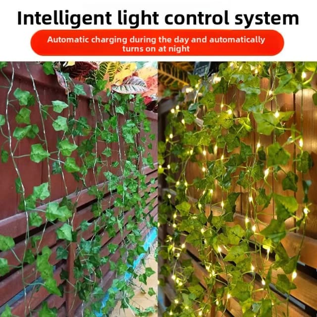 Guirlande lumineuse à feuilles vertes et fleurs, guirlande lumineuse féerique de vigne artificielle, alimentée par batterie, pour arbre de noël, pour mariage, décoration de maison