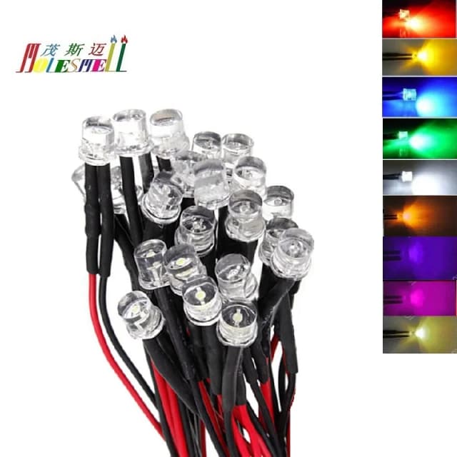 10 pièces 5mm 9V 12V dessus plat eau clair pré-câblé rouge jaune bleu vert blanc Orange violet rose blanc chaud lampe à lumière LED filaire
