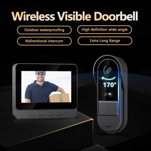 2025 sonnette visuelle étanche sans fil IR Vision nocturne sonnette de porte HD 4.3 pouces écran IPS sonnette caméra 2.4G pour maison appartement