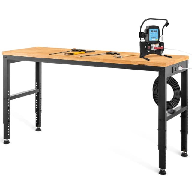 SucceBuy Établi de garage réglable de 2000 lb, table de travail de 48/61 po de longueur x 20 po de largeur avec hauteur de 28,3 à 38,1 po et plateau en bois dur pour le bureau et la maison