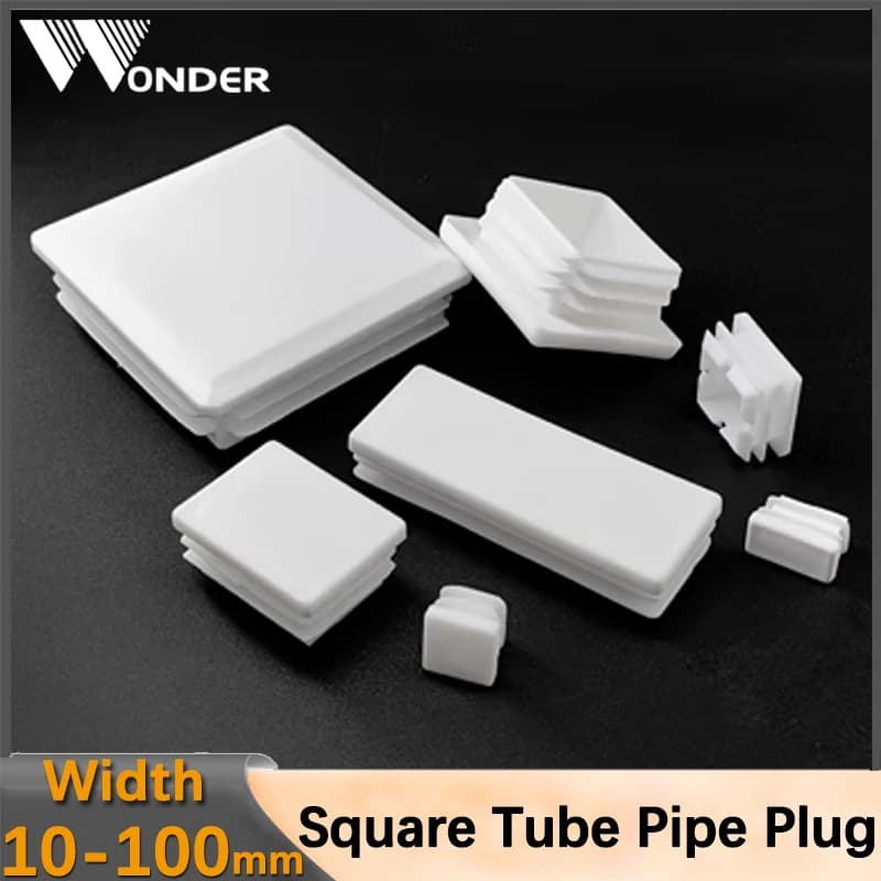 Bouchon de tuyau en Tube carré blanc, embout d'obturation rectangulaire en plastique, pieds de table, Inserts de bouchons, couvercle anti-poussière 13x13mm-100x100mm