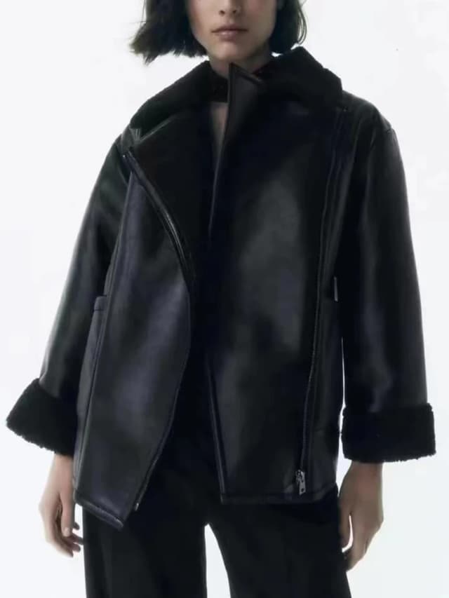 Blouson similicuir femme noir, streetwear, chic et décontracté, à la mode, hiver 2023