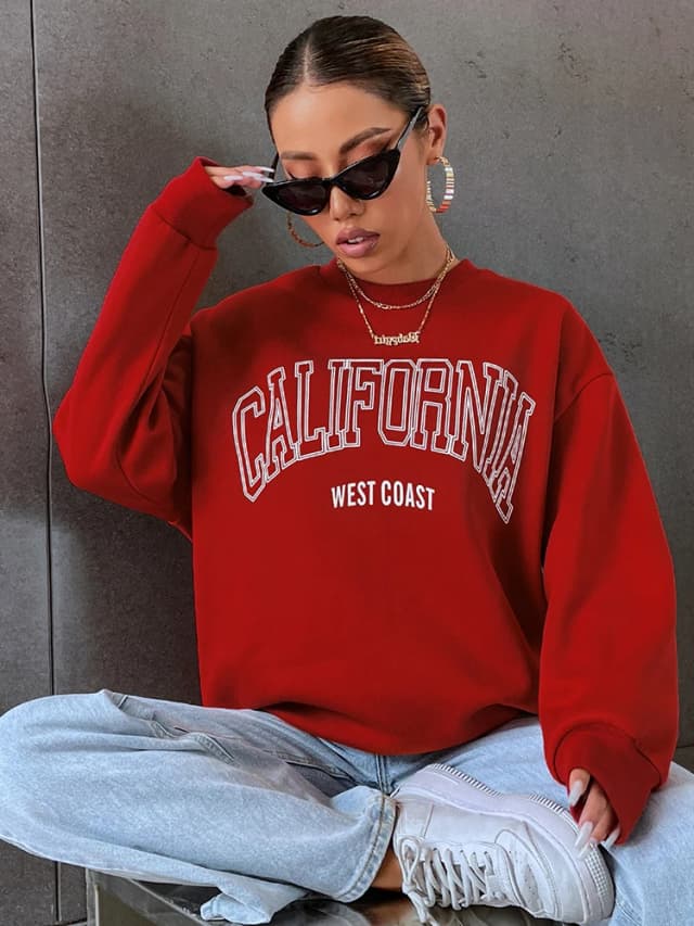 Sweat-shirt à capuche pour femme, tendance coréenne, imprimé de la côte ouest de californie, manches longues, col rond, vêtements sportifs et riches