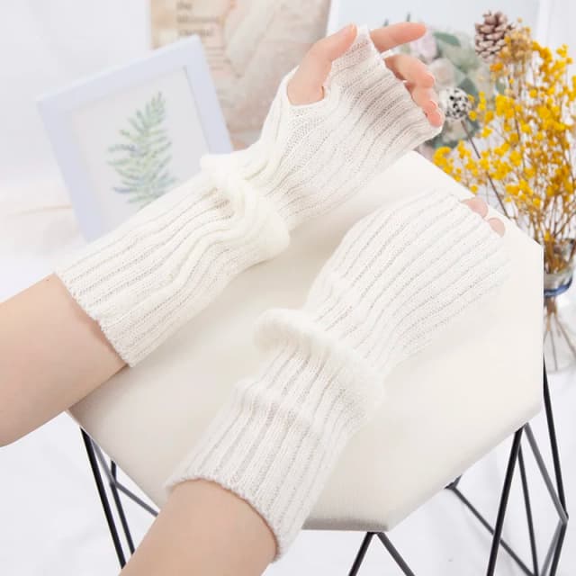 Gants longs sans doigts pour femmes, mitaine d'hiver, chauffe-bras, manches tricotées Kawaii, vêtements doux pour filles, Anime, Punk gothique, gants Lolita