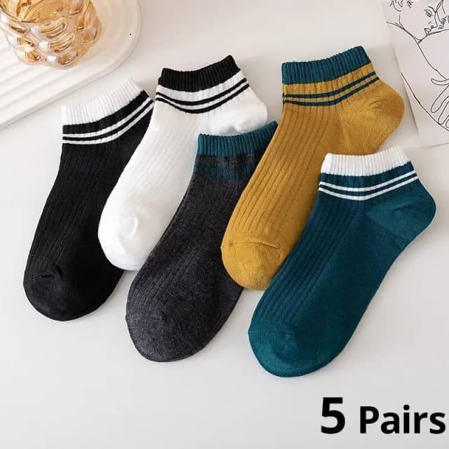 5 paires de chaussettes de sport respirantes, coupe basse, bateau, printemps et été, en coton rayé, Style Preppy coréen pour hommes