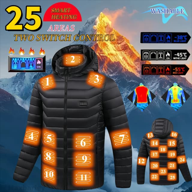25 zones vestes chauffantes hommes auto-chauffant Parka femmes chaud Usb gilet électrique chauffage vers le bas coton veste hiver Ski vêtements 6xl