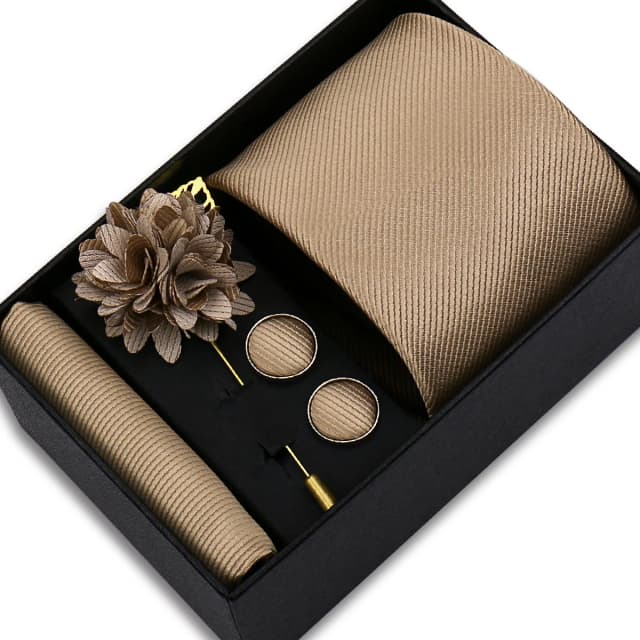 Top qualité couleur unie cravates Hanky boutons de manchette broche ensemble élégant Jacquard cravate pour hommes d'affaires mariage dans une boîte cadeau Gravatas