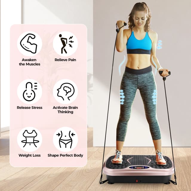 Machine d'exercice à plaque vibrante - Plate-forme de fitness vibrante pour entraînement du corps entier avec bandes de boucle - Équipement d'entraînement à domicile
