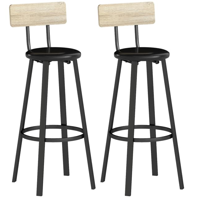 Homcom Lot de 2 tabourets de cuisine hauts avec dossier et repose-pieds recouverts de siège en Pu 75,5 cm