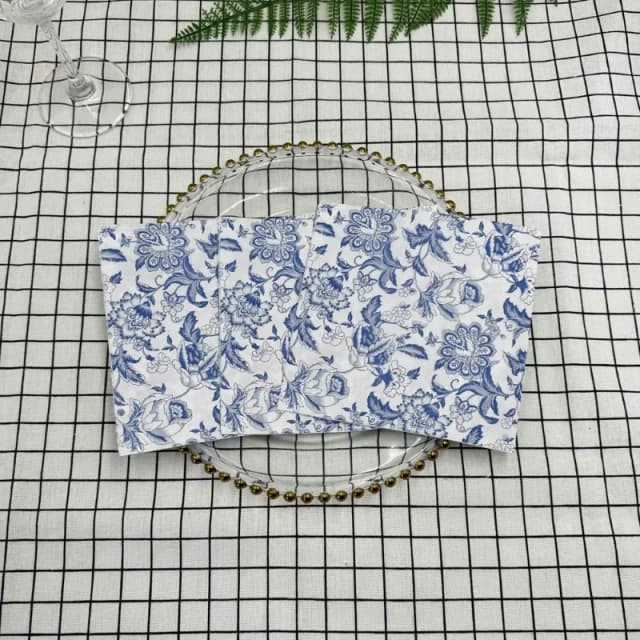 10/20 pièces 33cm 2 plis fête décoration papier Style chinois bleu ligne dessin fleur papier napperons papillon os Bart papier