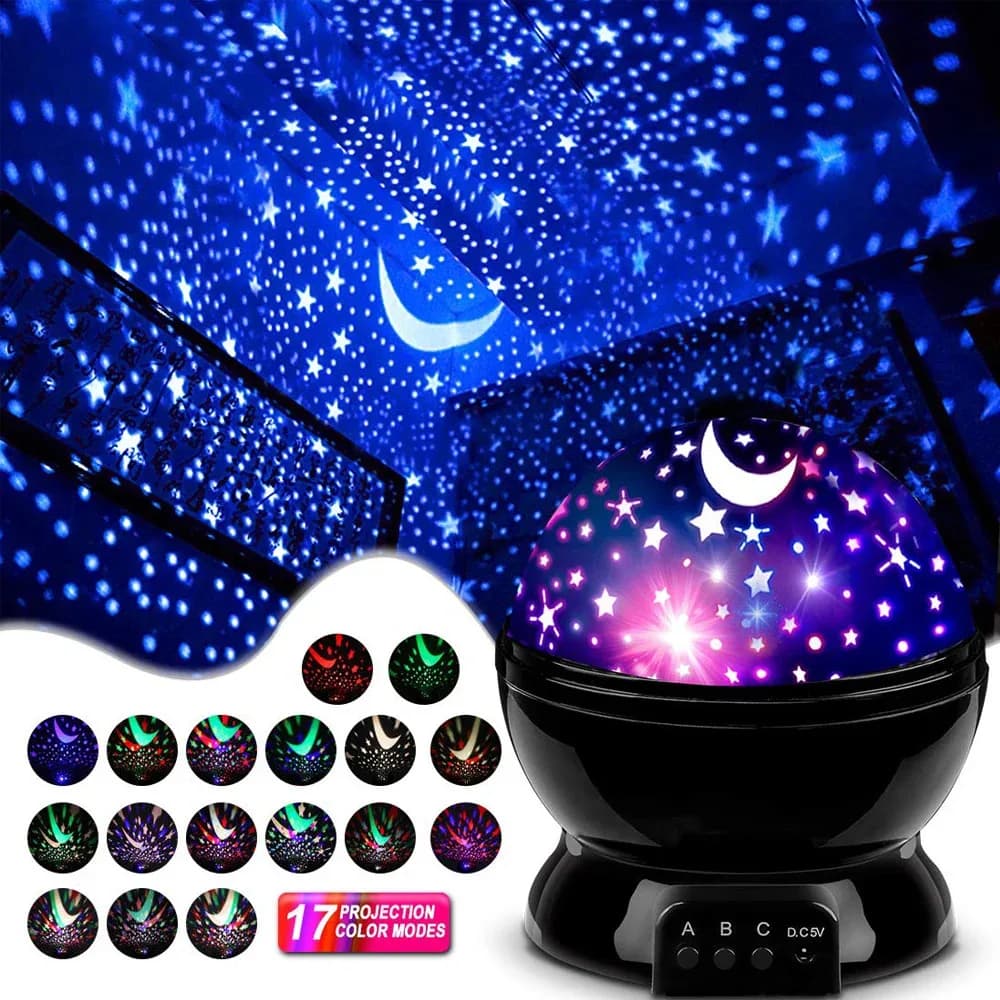 Projecteur d'étoiles veilleuse lampe cadeaux amusants pour filles et garçons rotatif étoile ciel lune LED lumières projecteur pour enfants chambre décor