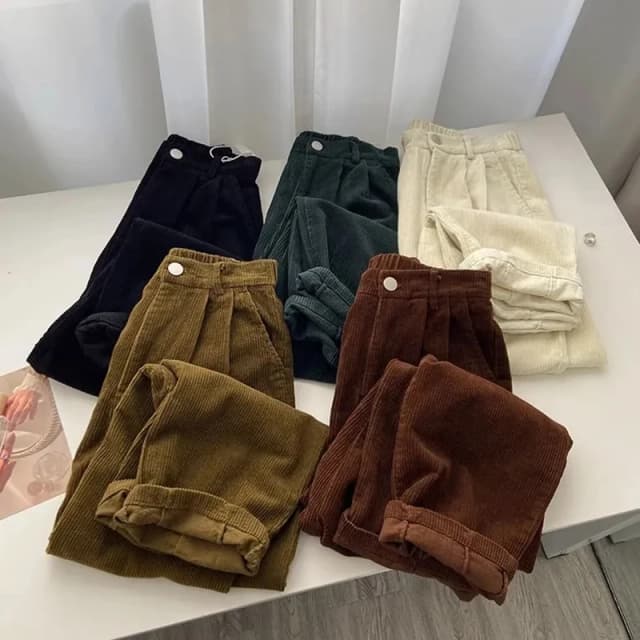 Pantalon rétro en velours côtelé taille haute pour femme, droit, décontracté, pleine longueur, mode coréenne, Baggy, assorti avec tout, noir, printemps automne