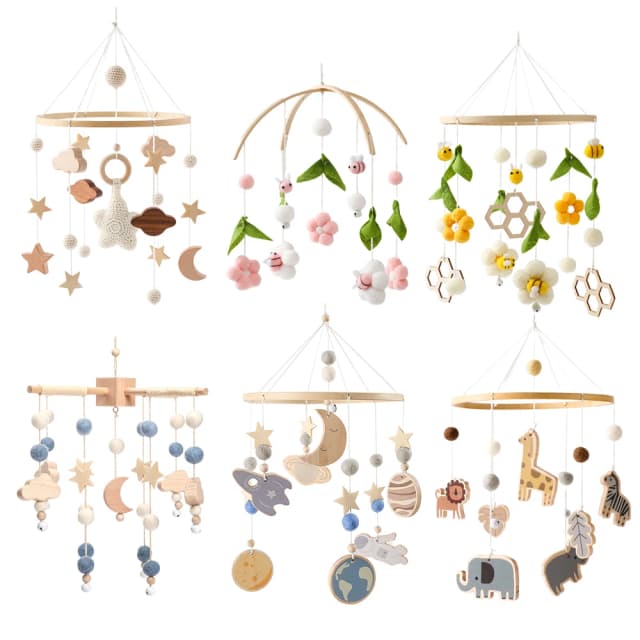 Hochet en bois pour bébé de 0 à 12 mois, Mobile sur le lit, boîte à musique, cloche de lit, jouets suspendus