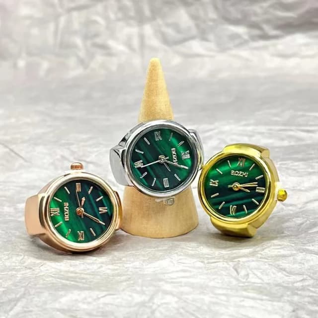 Nouvelle vente chaude créative alliage coquille doigt rond cadran vert Couple hommes et femmes bague montre