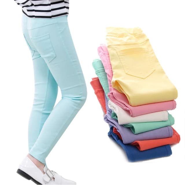 Pantalons crayon élastiques pour filles de 3 à 12 ans, Leggings pour bébés, coupe cintrée, jeans imitation couleur unie, nouvelle collection 2024