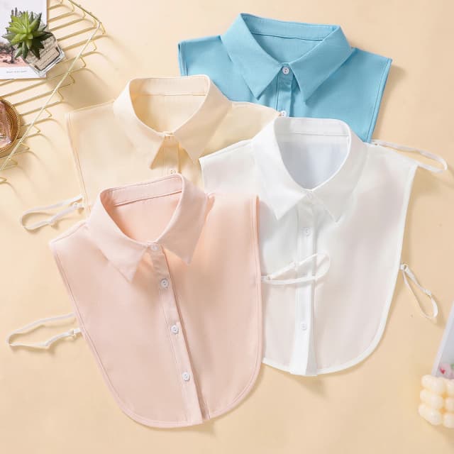 Faux col en mousseline de soie pour femme, demi-chemise amovible, chemisier Dickey, faux col décontracté, documents solides, poignées de revers