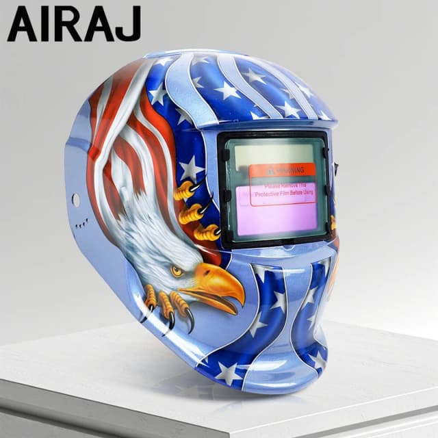 AIRAJ casque de soudage masque de soudage à obscurcissement automatique pour Machine à souder à l'arc TIG MIG grande vue couleur vraie DIN9-13 Vision 93*42MM