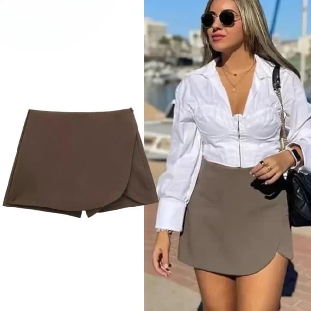 Femmes taille haute marron jupe pantalon élégant été rose noir Mini jupe short asymétrique décontracté blanc cassé jupe-short