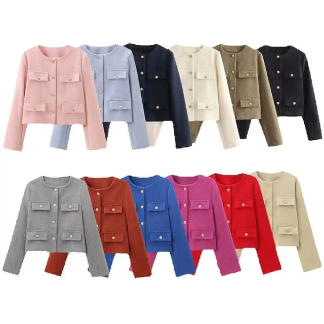 Manteau de costume court à col rond pour femme, nouveau produit d'hiver, mode et décontracté, polyvalent, décoration rabattable