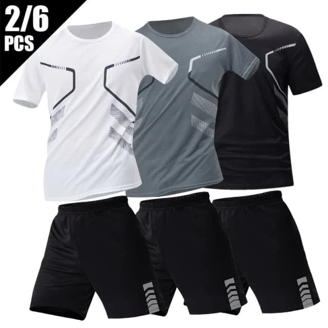 2 ensembles de taille européenne et américaine homme pantalon court à manches courtes costume homme T-shirt décontracté costume de course de remise en forme de sport