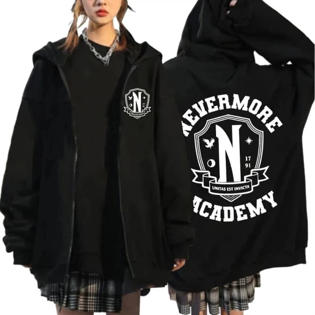 Mercredi Addams Nevermore Academy sweat à capuche zippé sweats Harajuku surdimensionné manteaux zippés sweats à capuche