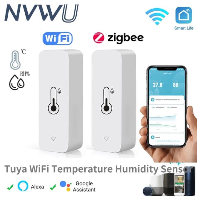 Tuya Zigbee/WiFi capteur de température et d'humidité intérieur maison intelligente vie intelligente fonctionne avec Alexa Google Assistant commande vocale