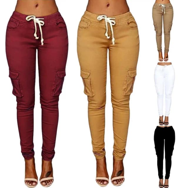 Mather 2023 printemps à lacets taille décontracté femmes pantalon solide crayon pantalon multi-poches pantalon droit S-4XL
