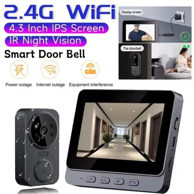 Sonnette sans fil avec caméra, sonnette vidéo, Vision nocturne, interphone intelligent, Protection de sécurité