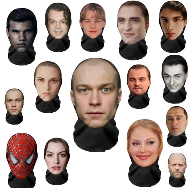 Masque facial en maille à motif 3D, couvre-tête, accessoires de Cosplay de fête, foulard de tête imprimé, personne célèbre, masque de protection solaire en soie glacée