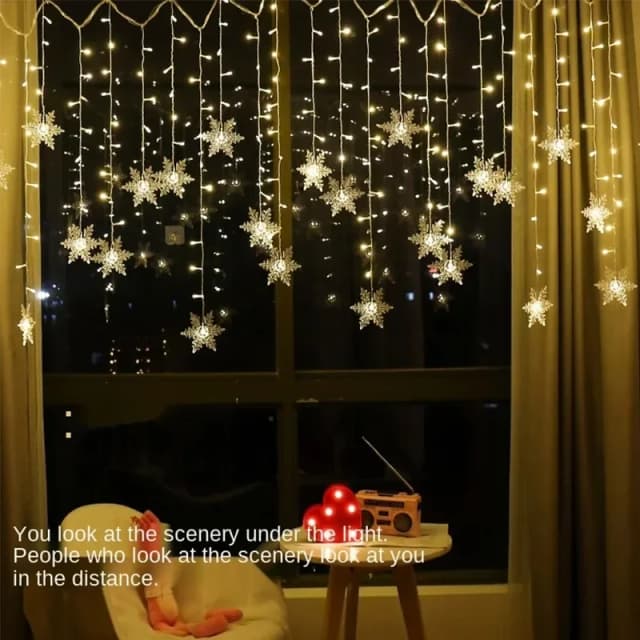 Rideau lumineux de noël en forme de flocon de neige, 3.2M, guirlande lumineuse LED clignotante, étanche, pour fête de vacances, mariage, décoration d'arbre de noël