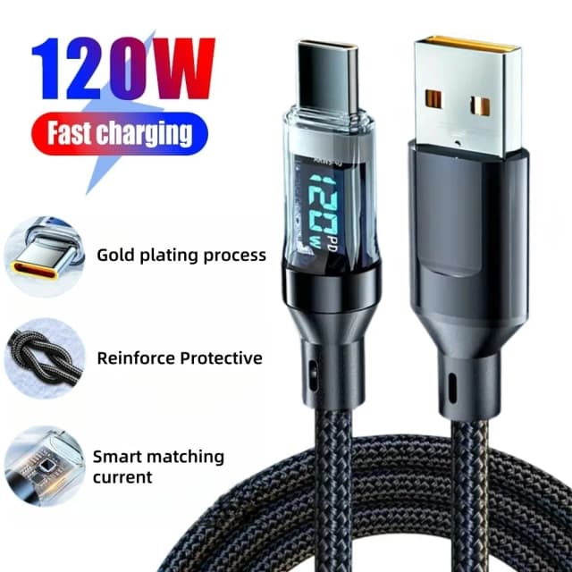 Câble de charge rapide USB-C 120W, chargeur rapide PD, câble de données, câble de charge de type C pour iPhone, Samsung, Xiaomi, VIVO, téléphones mobiles