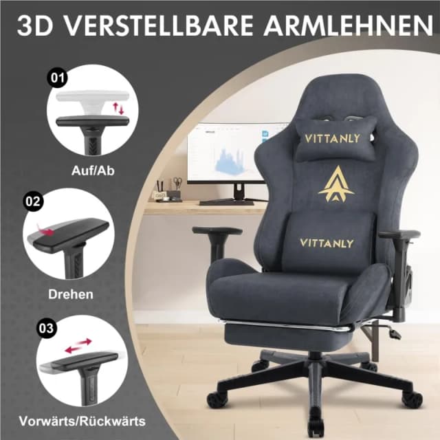 Kitinjoy chaise de jeu en daim naturel chaise d'ordinateur ergonomique à dossier haut avec repose-pieds inclinable chaise de bureau confortable pour adulte