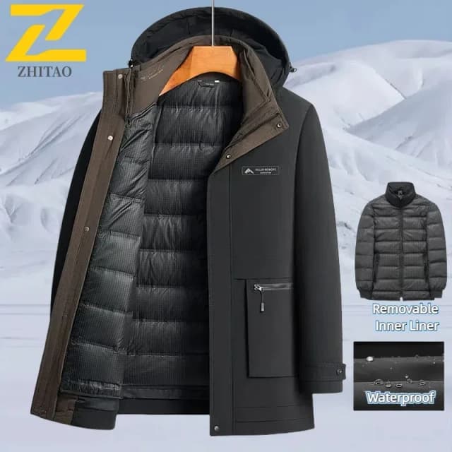 Doudoune légère en duvet d'oie pour homme, imperméable, poignées amovibles, parkas décontractées pour homme, manteau à capuche chaud, optique d'hiver, luxe, nouveau